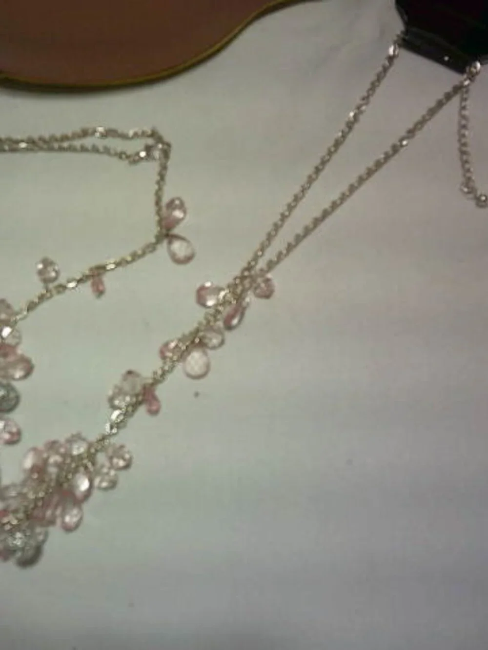 NEW PALE PINK FASHION NOVA TEARDROP DANGLE NECKLACE SILVER ADJUSTABLE CHAIN JEWE